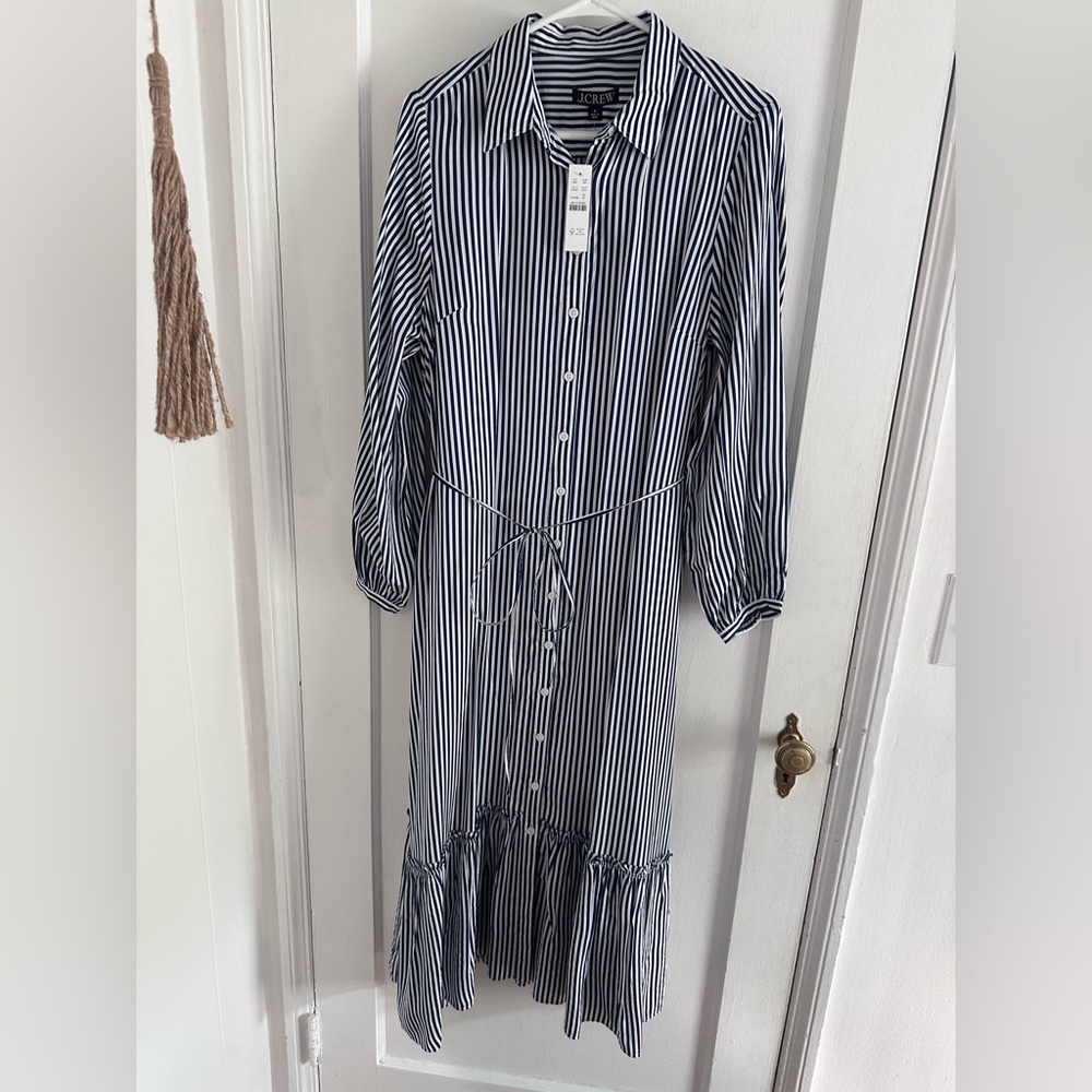 J. Crew Navy and White Striped Long Sleeve Dress
